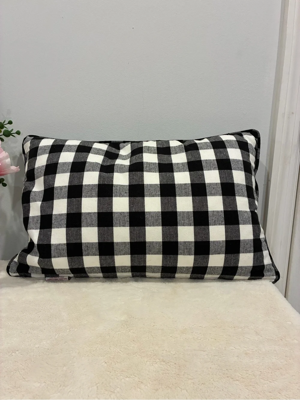 'Believe' Plaid Accent Pillow in Black, White & Red
